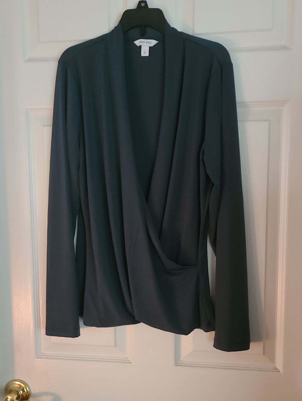 Nine West Charcoal Draped Wrap Long Sleeve Top